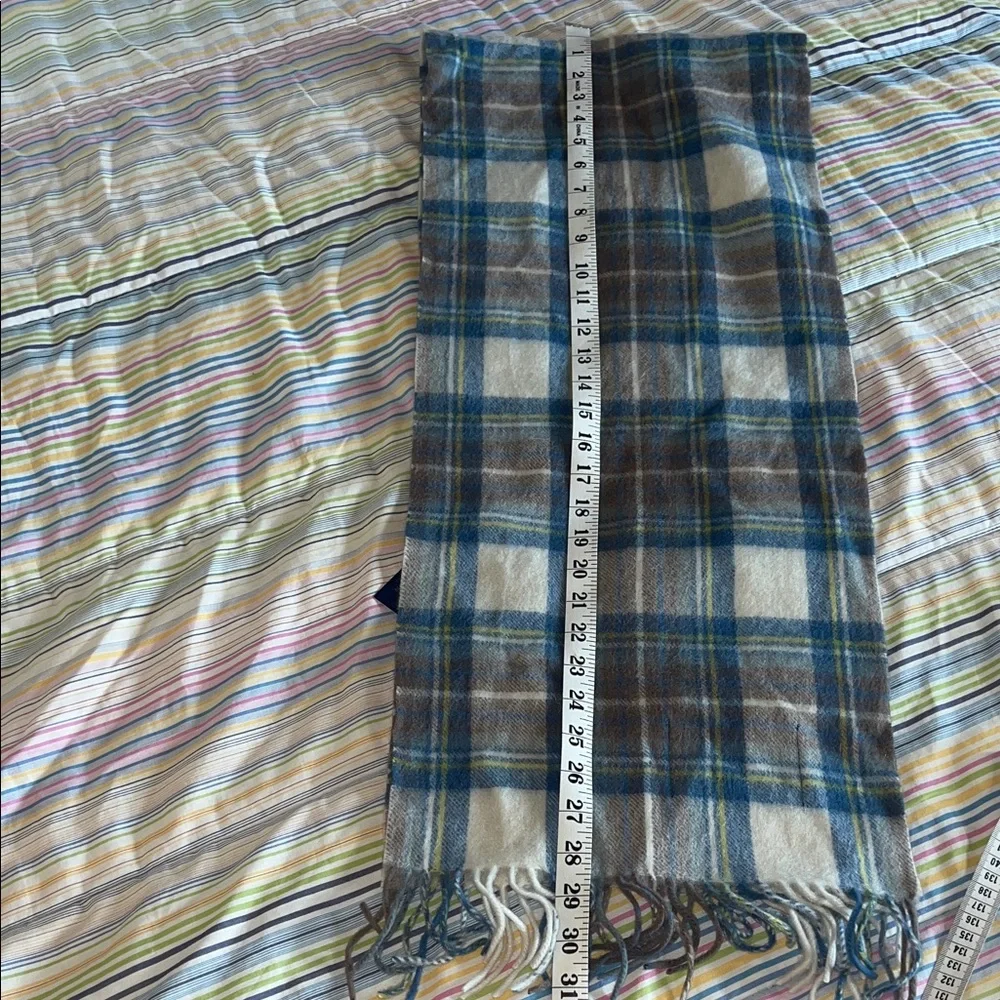 Tweedmill Cadw Plaid Pure Lambswool Scarf Made in Wales Blue Brown Cream‎ Fringe